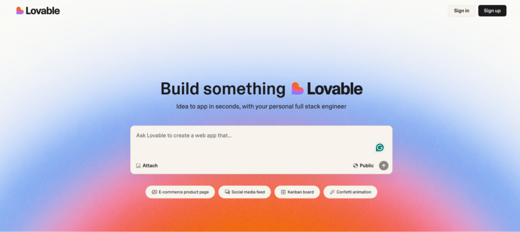 Lovable landing page