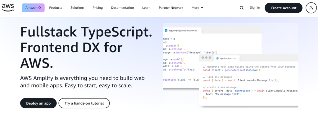 AWS Amplify website landing page
