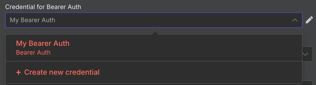 The new Bearer auth credential creation menu in n8n