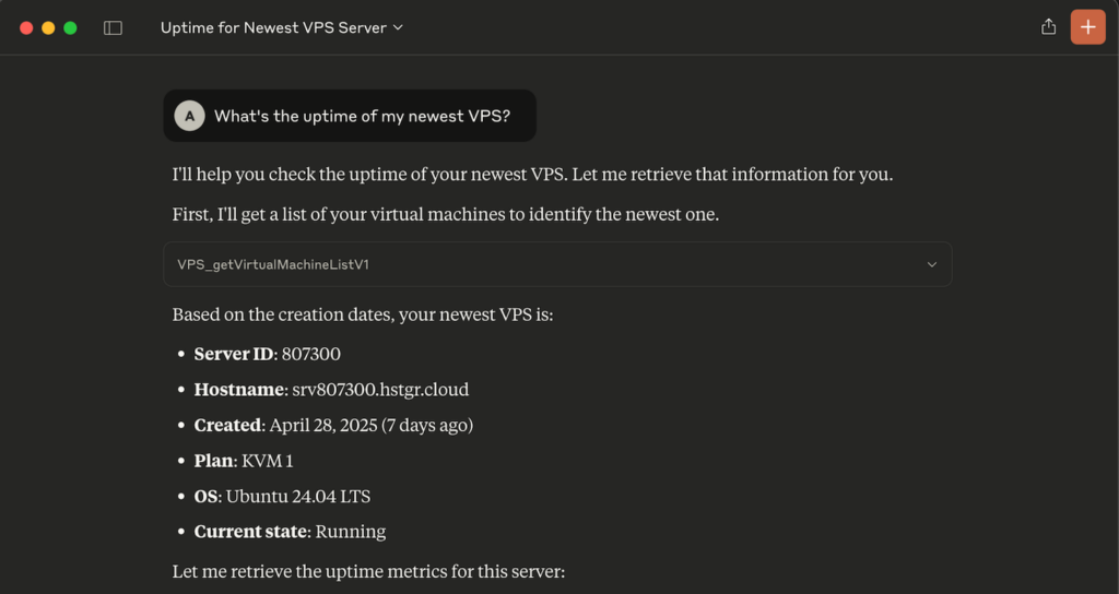 Claude checks hostinger VPS uptime