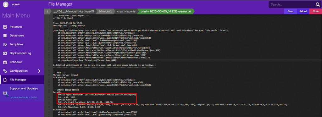 Crash report contents that include details of the entity that caused the crash.