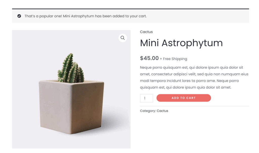 Custom "Product add to cart" message for a single item created with WooCommerce hooks