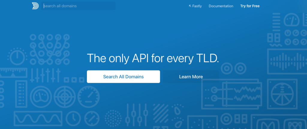 Domainr landing page with links to searching domains