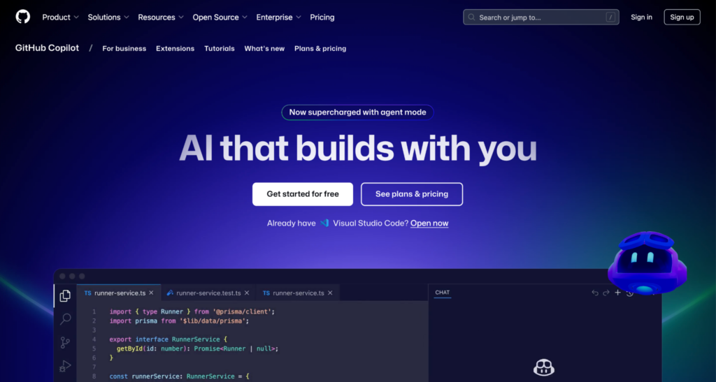 GitHub Copilot landing page