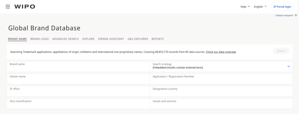 Global Brand Database by the World Intellectual Property Organization (WIPO)