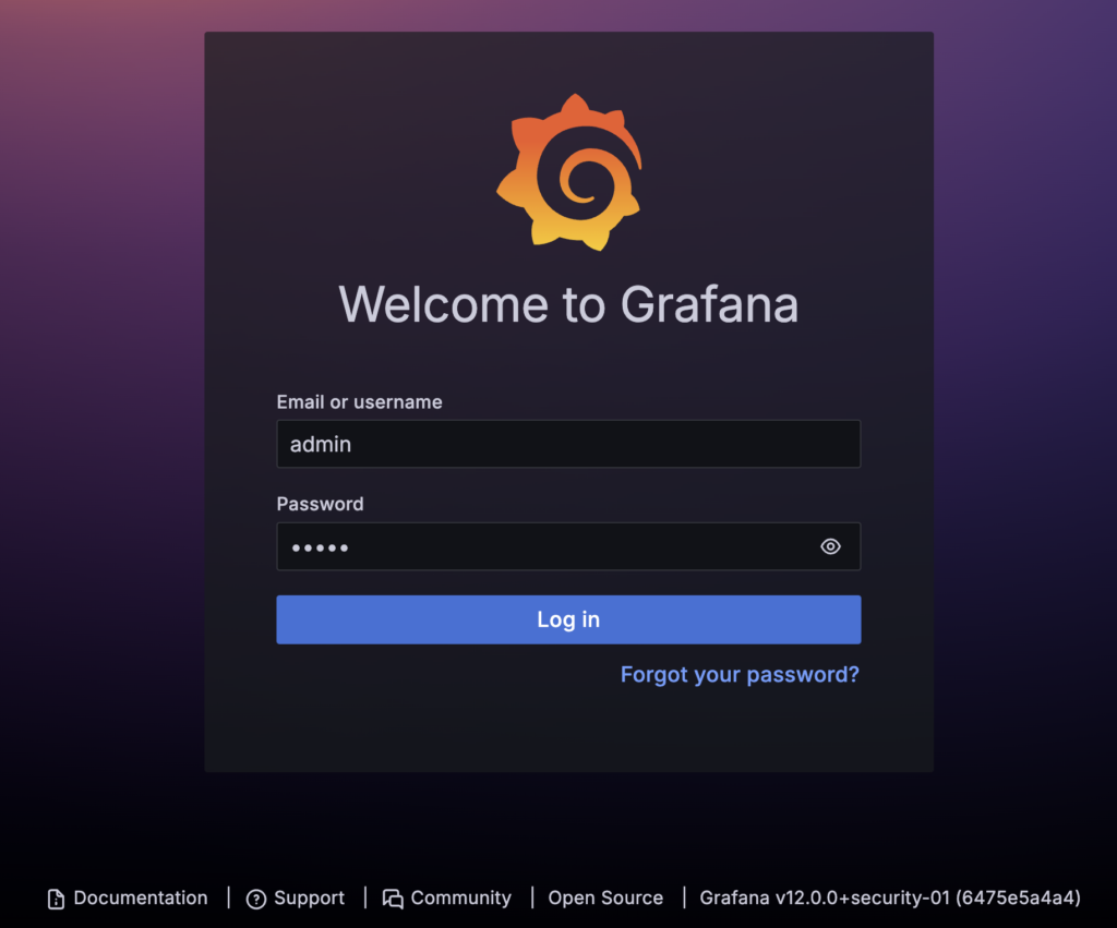 The Grafana login page