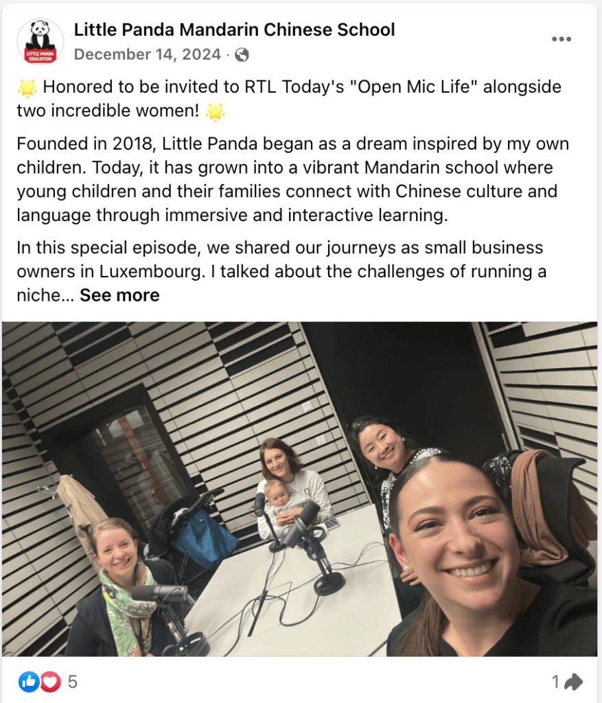 Facebook post of Little Panda Education showing podcast appearance