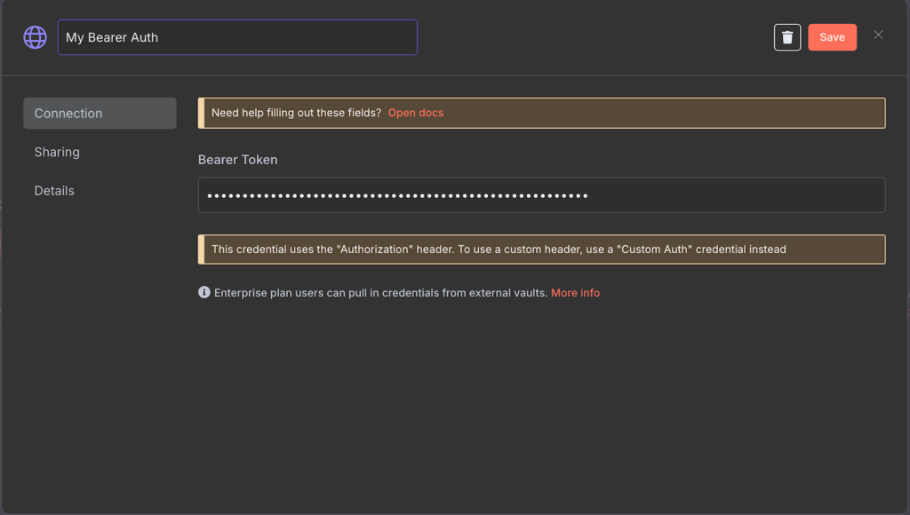 n8n bearer token authentication configuration window