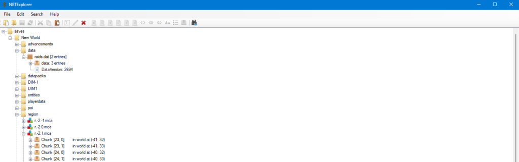 NBT Explorer world editing tool preview.