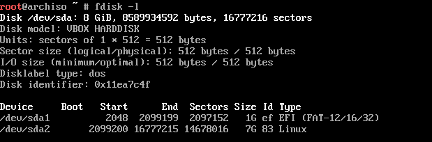 New partitions in Arch LInux disk list