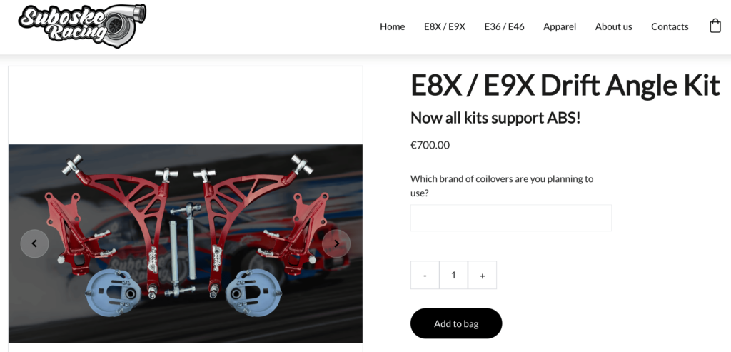 Product page at Suboske Racing