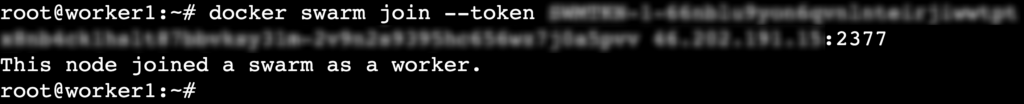 A terminal output showing a worker node has joined the swarm