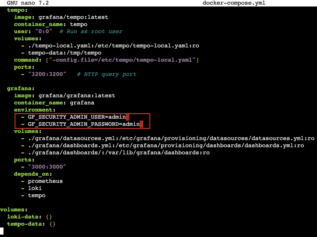 The Docker Compose file's content