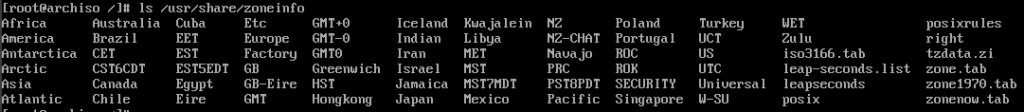 Time Zone options in Arch Linux