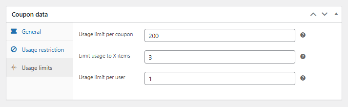 The usage limits of a WooCommerce coupon code
