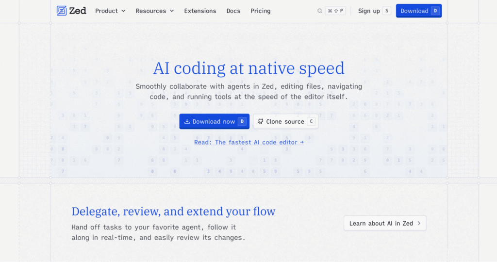Homepage of Zed