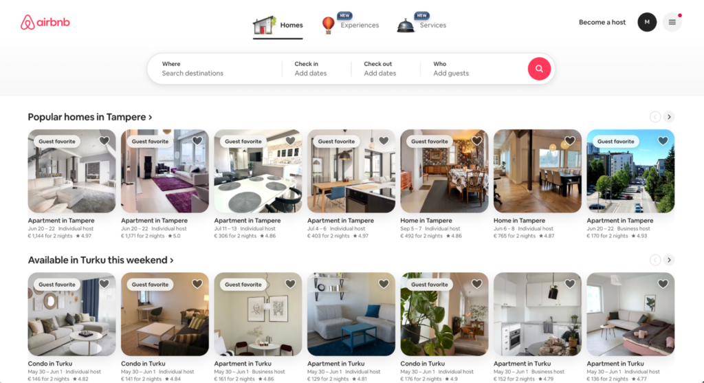 Airbnb homepage