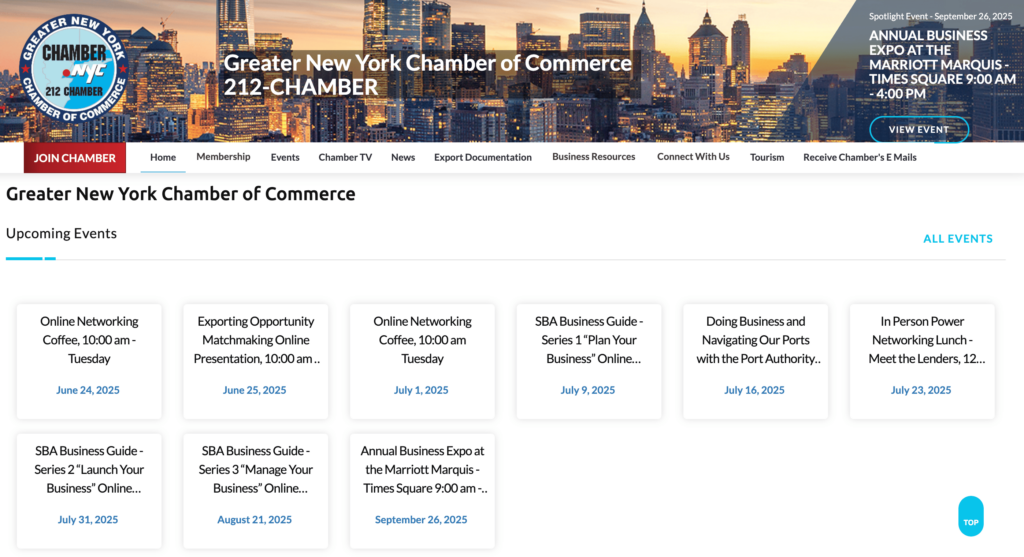 Homepage of Greater New York Chamber of Commerce