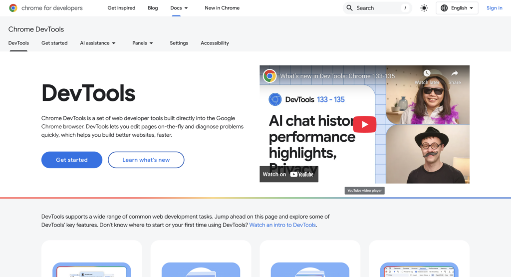 chrome devtools documentation page