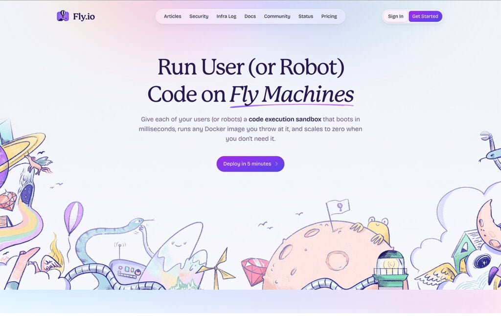 Fly.io homepage promoting edge deployments and server hosting close to users