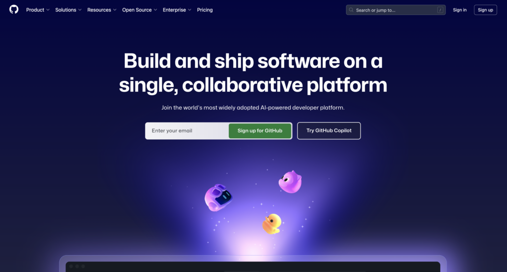 github landing page
