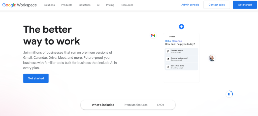 Homepage of Google Workspace
