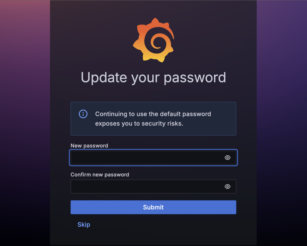 Grafana change password dialog