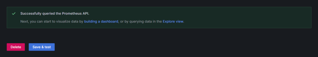 Successfully saving and testing the Mimir data source.