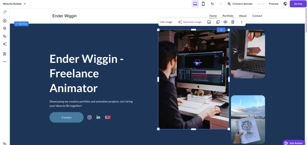 Hostinger Website Builder editor interface