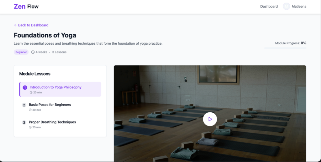 Individual yoga module with lessons