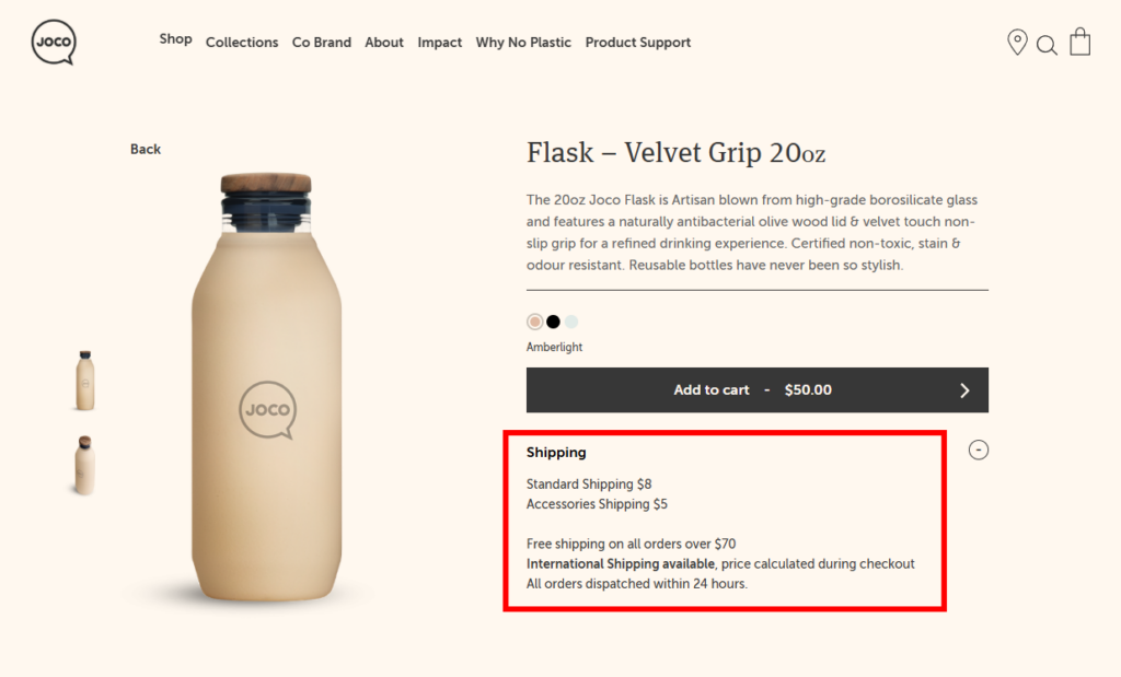 Jojo Cups website showing a block of content created by a custom field