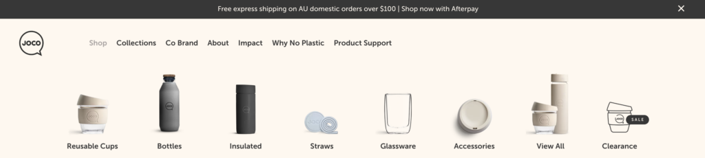 Joco Cups' Shop menu