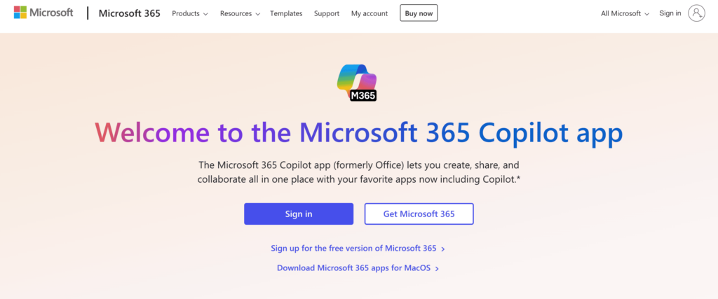 Homepage of Microsoft 365