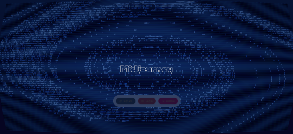 Midjourney homepage featuring a blue background with a spiral pattern in the center.