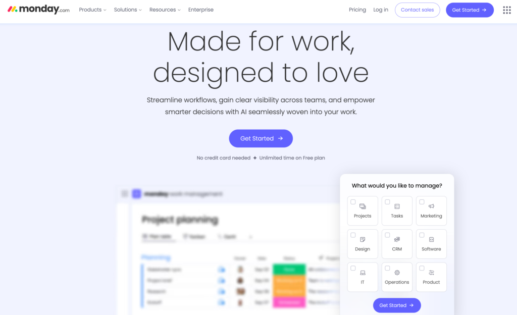 Homepage of Monday.com