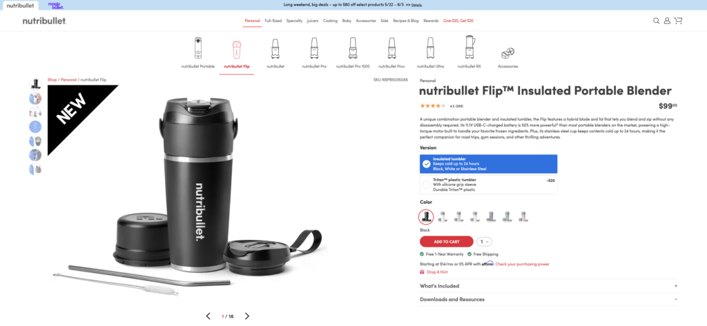 nutribullet's single product page