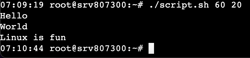The Linux command uses passed values for its variables
