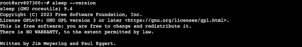 The sleep command version option's output