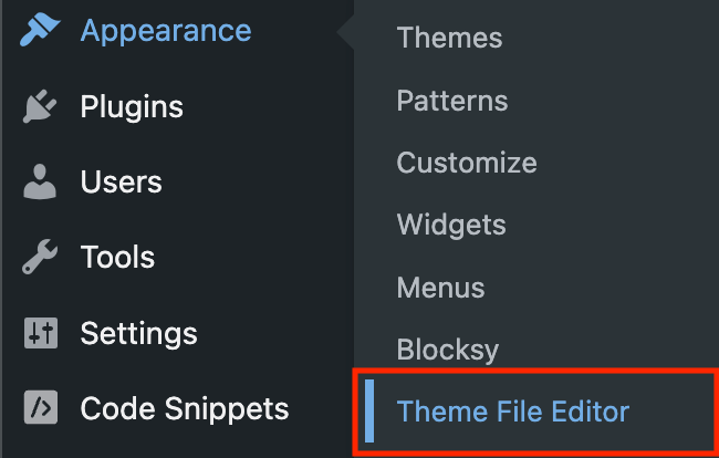 The Theme File Editor button on WordPress Admin Panel