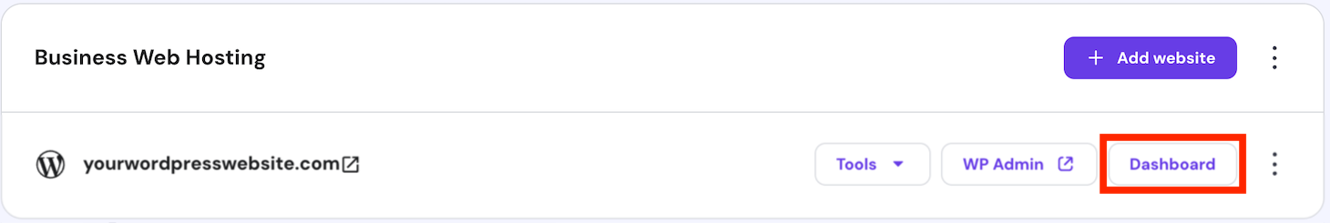 WordPress website's dashboard access button on hPanel