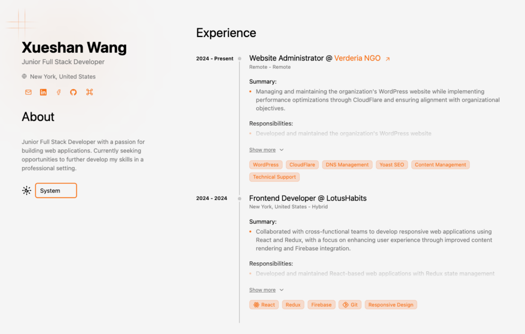 Xueshan Wang portfolio website
