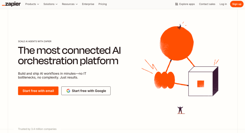 Homepage of Zapier
