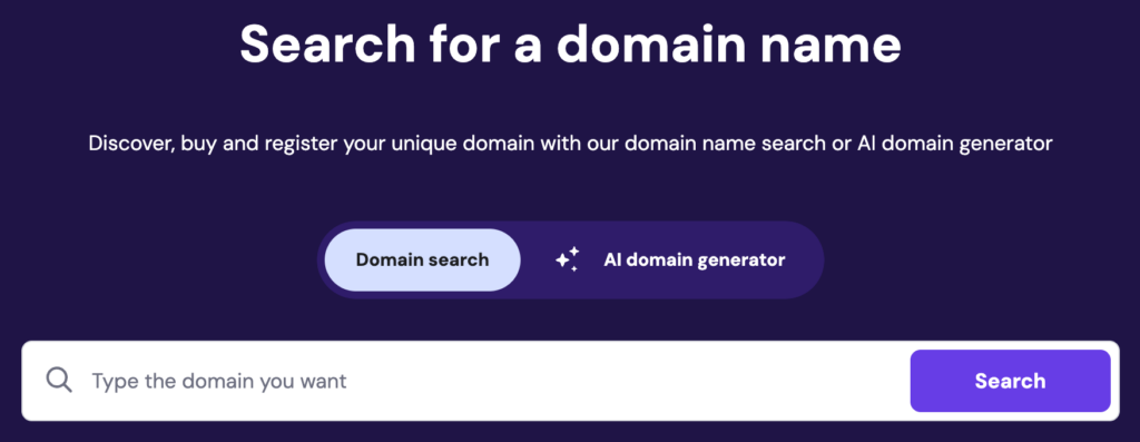 Domain search panel from Hostinger