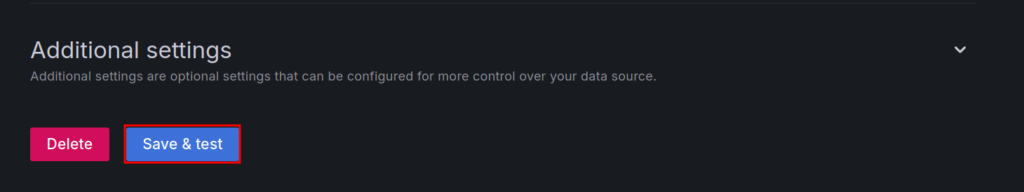Grafana Tempo data source configuration page with "Save & test" button highlighted
