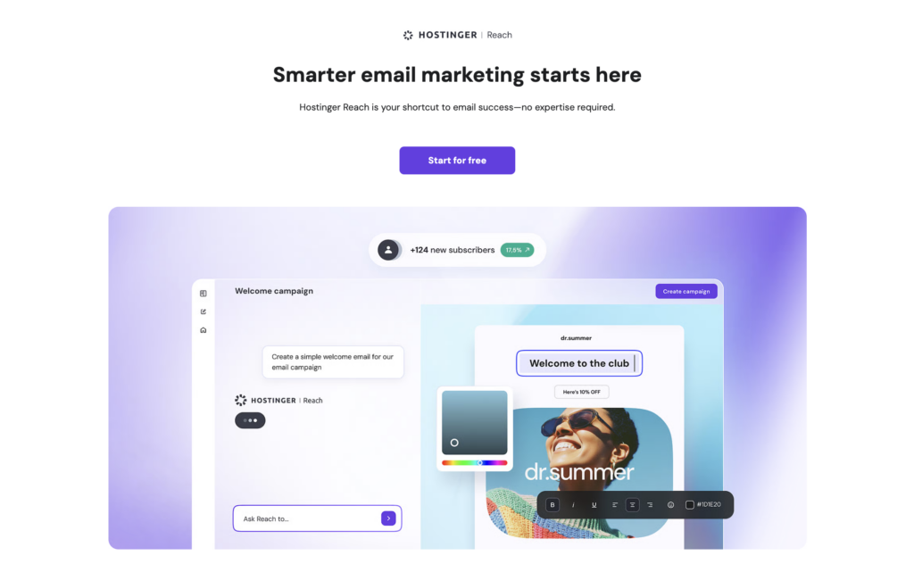 Homepage von Hostinger Reach