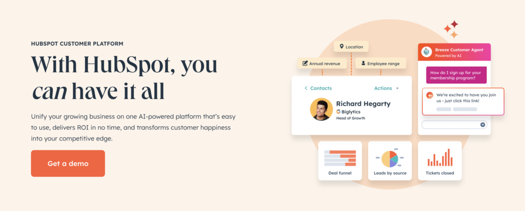 Homepage von HubSpot