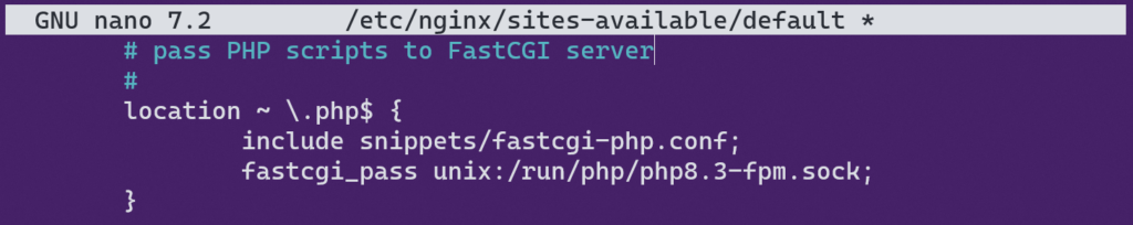 Nginx configuration to handle PHP files.