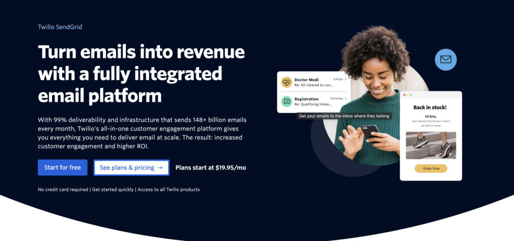 Homepage von SendGrid