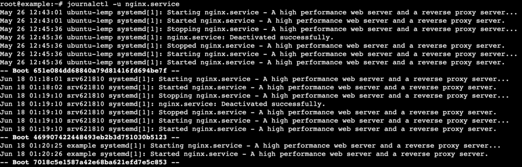 A terminal output shows logs for the NGINX service