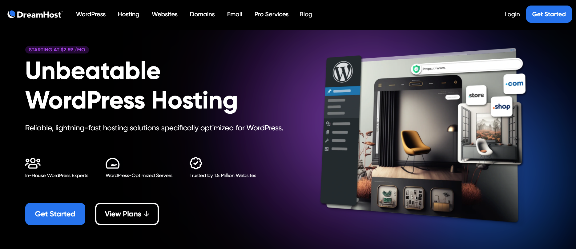 DreamHost's WordPress hosting landing page